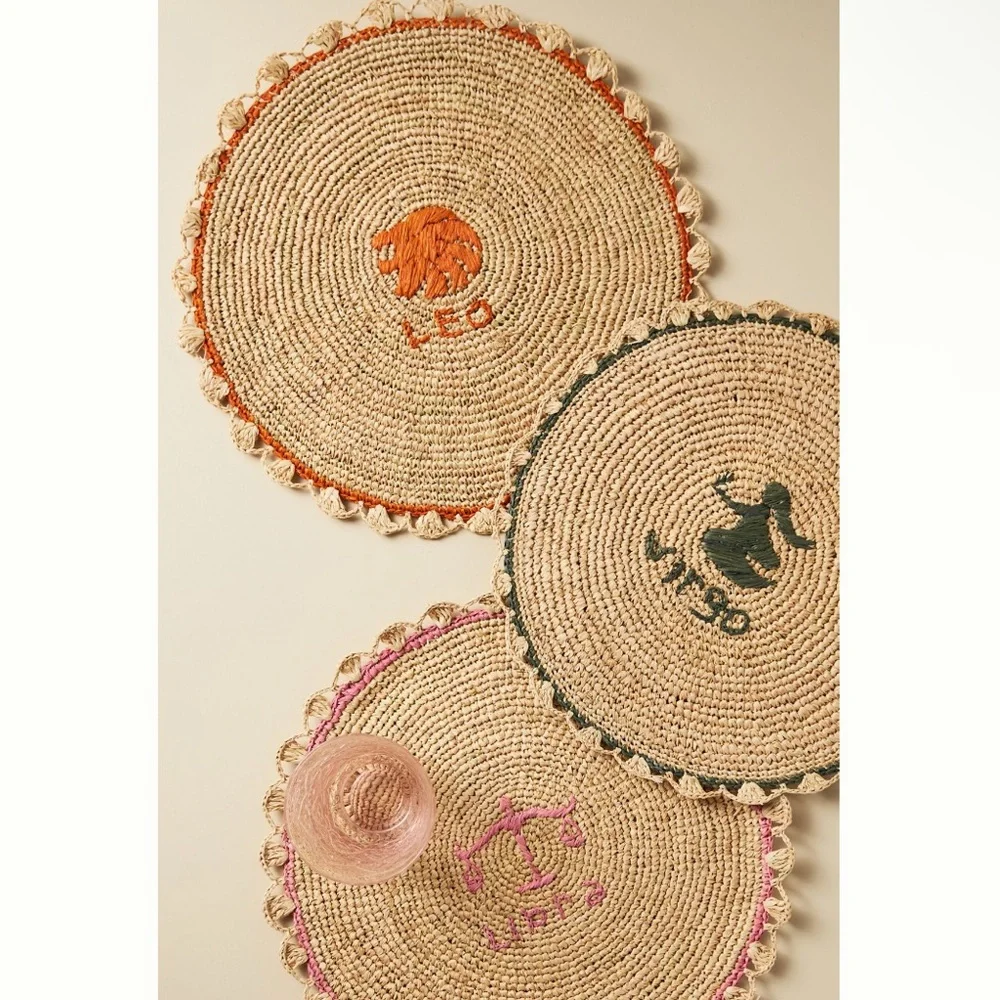 NEW Anthropologie Handwoven Zodiac Placemats Virgo Scalloped Edge Raffia Palm